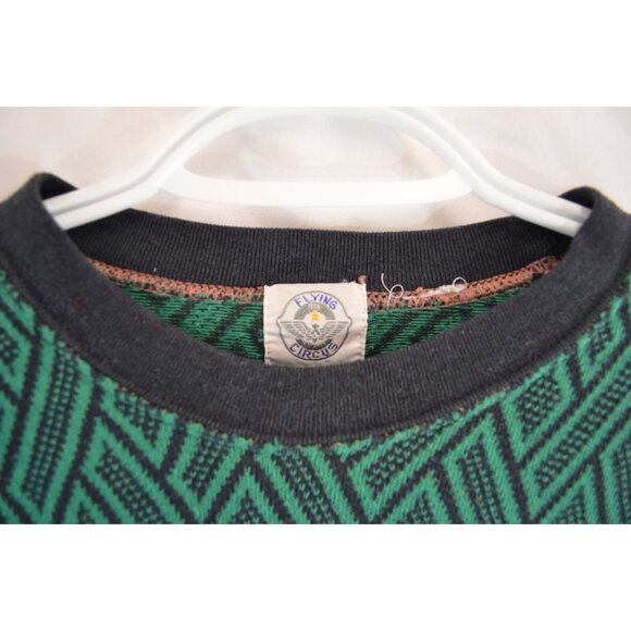 Flying Circus Long Sleeve Crew Neck Sweater Vtg Green Black Weave Unisex Batwing - Picture 2 of 6
